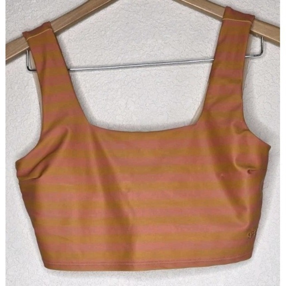 Albion Fit Women Orange Sunset Stripe Square Neck Crop Bikini Top Swim M‎ Beach